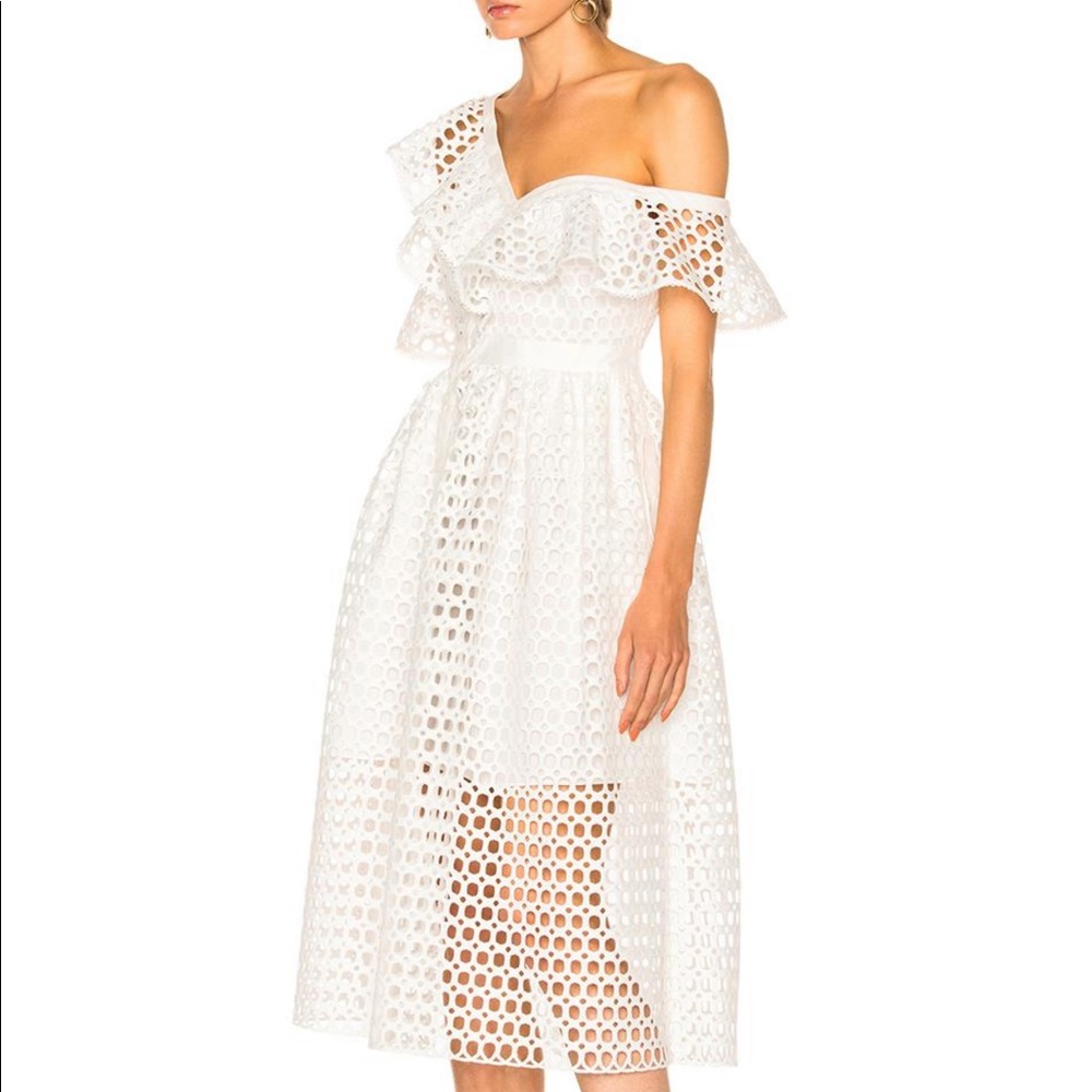 Self-Portrait Guipure Frill Midi Dress